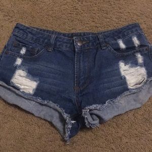 F21 denim distressed shorts